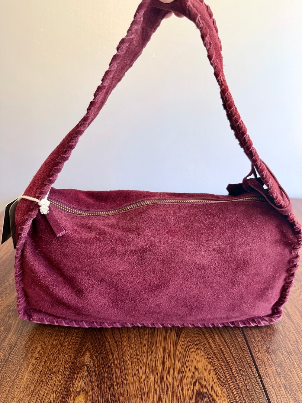 RARE-FIND Haute Hippie Burgundy Wine Suede Braided Strap Shoulder Bag - Picture 2 of 9